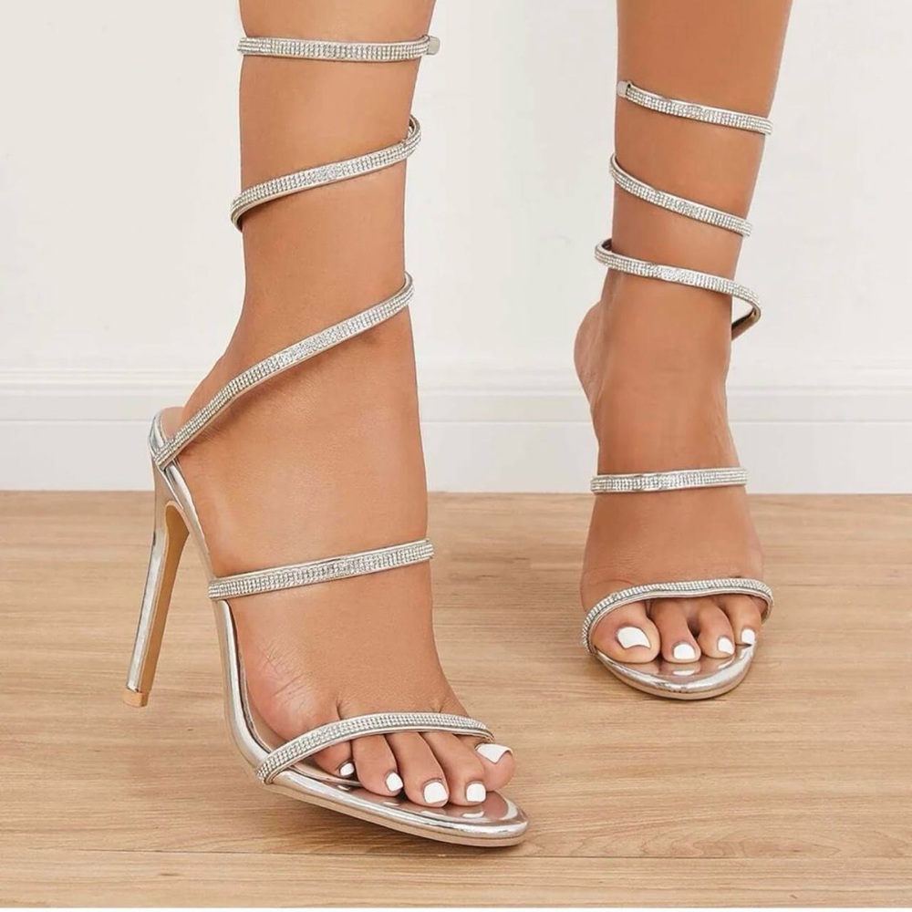 SILVER SPIRAL RHINESTONE HEELS BRAND NEW
